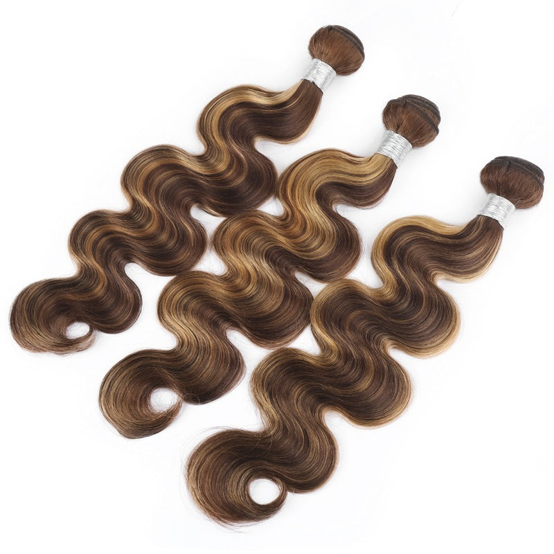 Extensión de cabello humano, color piano, nuevo tono P, ondulada tipo body wave.”