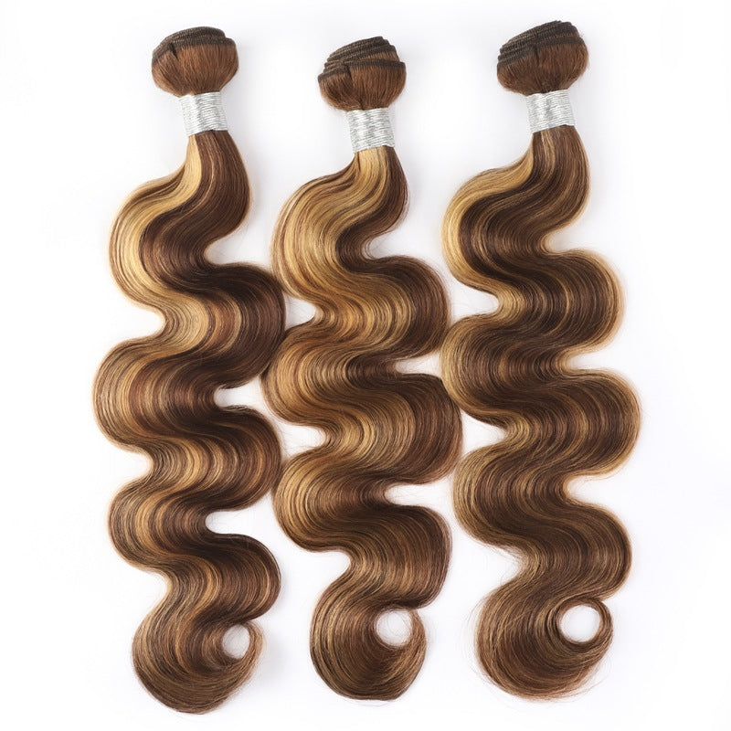Extensión de cabello humano, color piano, nuevo tono P, ondulada tipo body wave.”