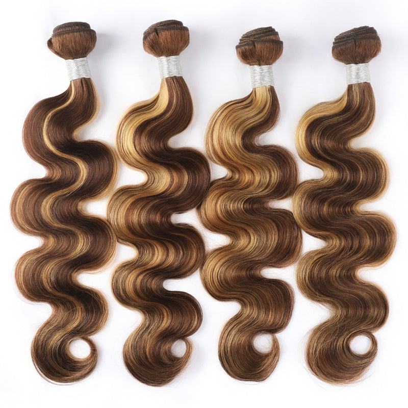 Extensión de cabello humano, color piano, nuevo tono P, ondulada tipo body wave.”