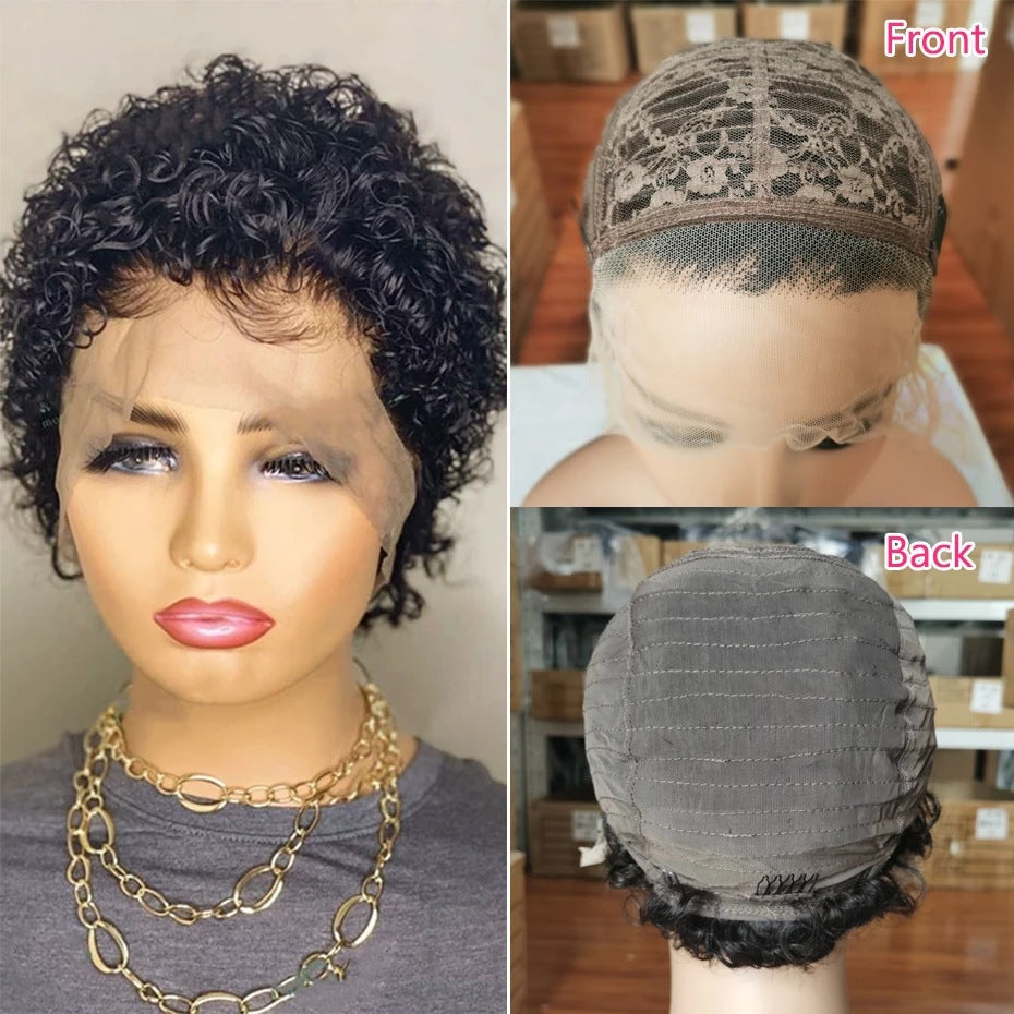 Peluca de Cabello Humano – Estilo Fashion con Flequillo Inclinado