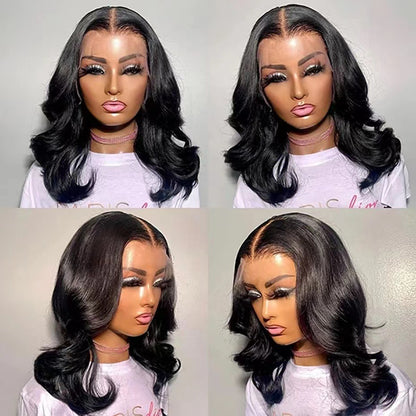 Peluca frontal con diadema y lace, cabello corto y ondulado de fibra  de alta temperatura