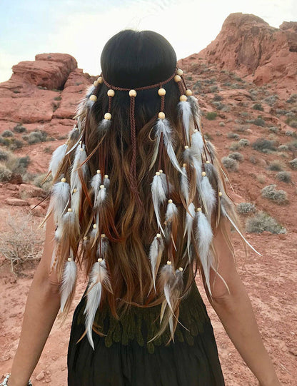 Diadema larga de plumas estilo bohemio, accesorio para el cabello con plumas