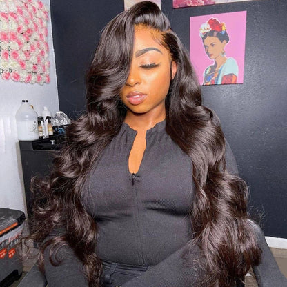 Peluca lace front 13x4 de cabello humano ondulado tipo body wave