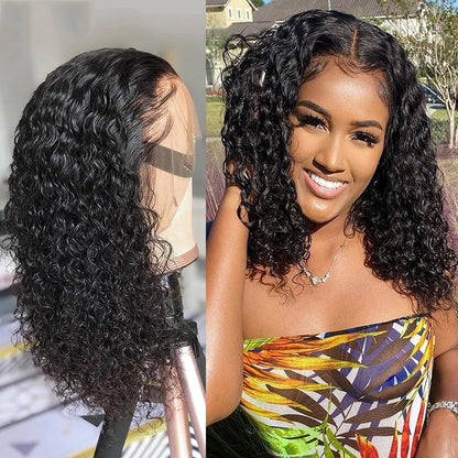 Peluca lace front negra esponjosa de longitud media con rizos pequeños y volumen natural