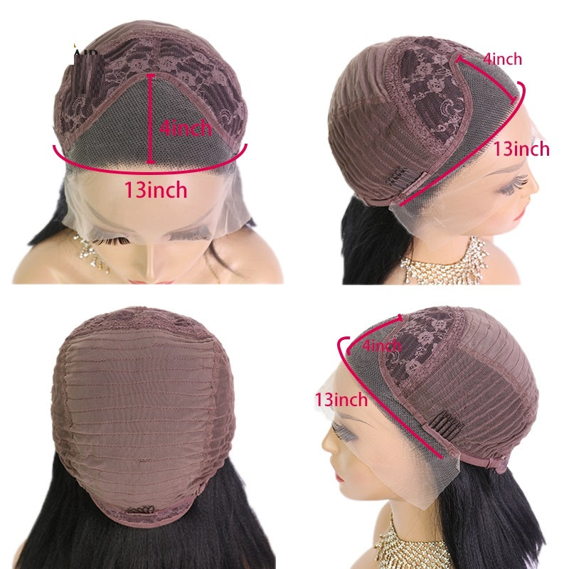 Peluca tipo headgear de cabello humano real con degradado en tonos naranja, amarillo, azul y verde.”