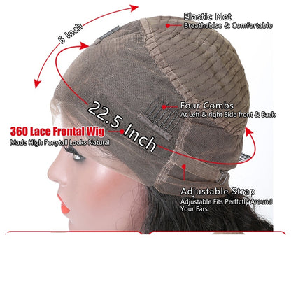 Peluca frontal de encaje 360 lisa de cabello humano