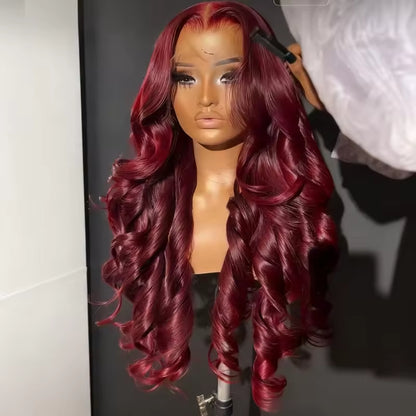 Peluca de Cabello Humano Body Wave – Lace Front HD 13x4 (Color Borgoña)