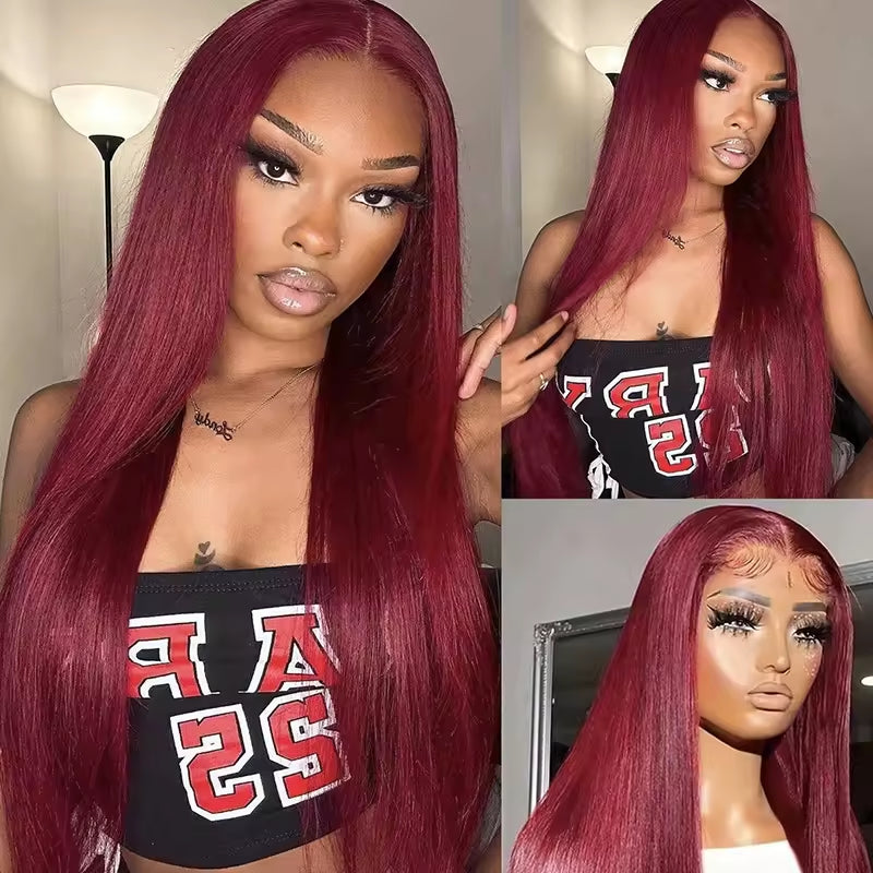 Peluca de Cabello Humano Body Wave – Lace Front HD 13x4 (Color Borgoña)