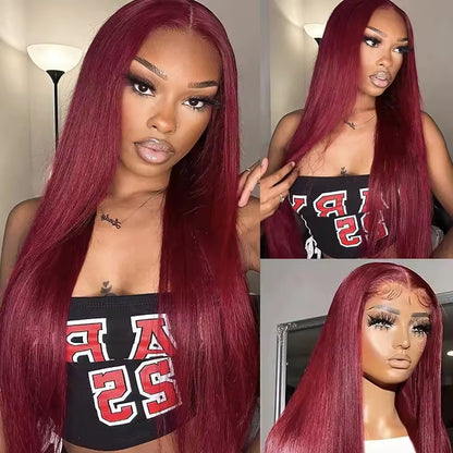 Peluca de Cabello Humano Body Wave – Lace Front HD 13x4 (Color Borgoña)