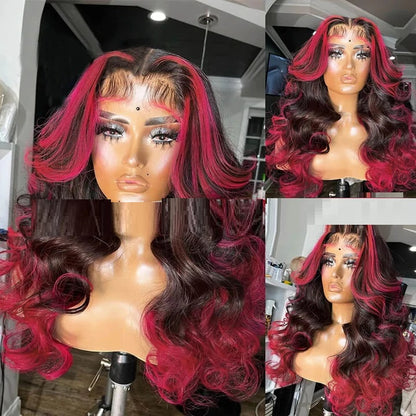 Peluca tipo headgear de cabello humano real con degradado en tonos naranja, amarillo, azul y verde.”
