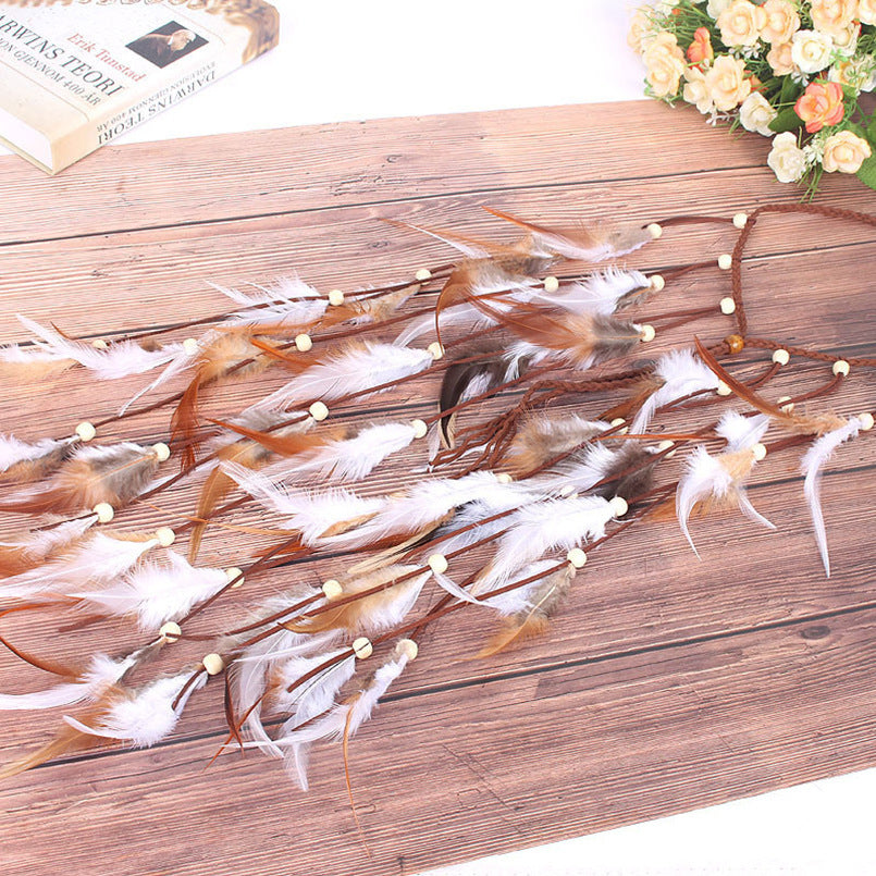 Diadema larga de plumas estilo bohemio, accesorio para el cabello con plumas