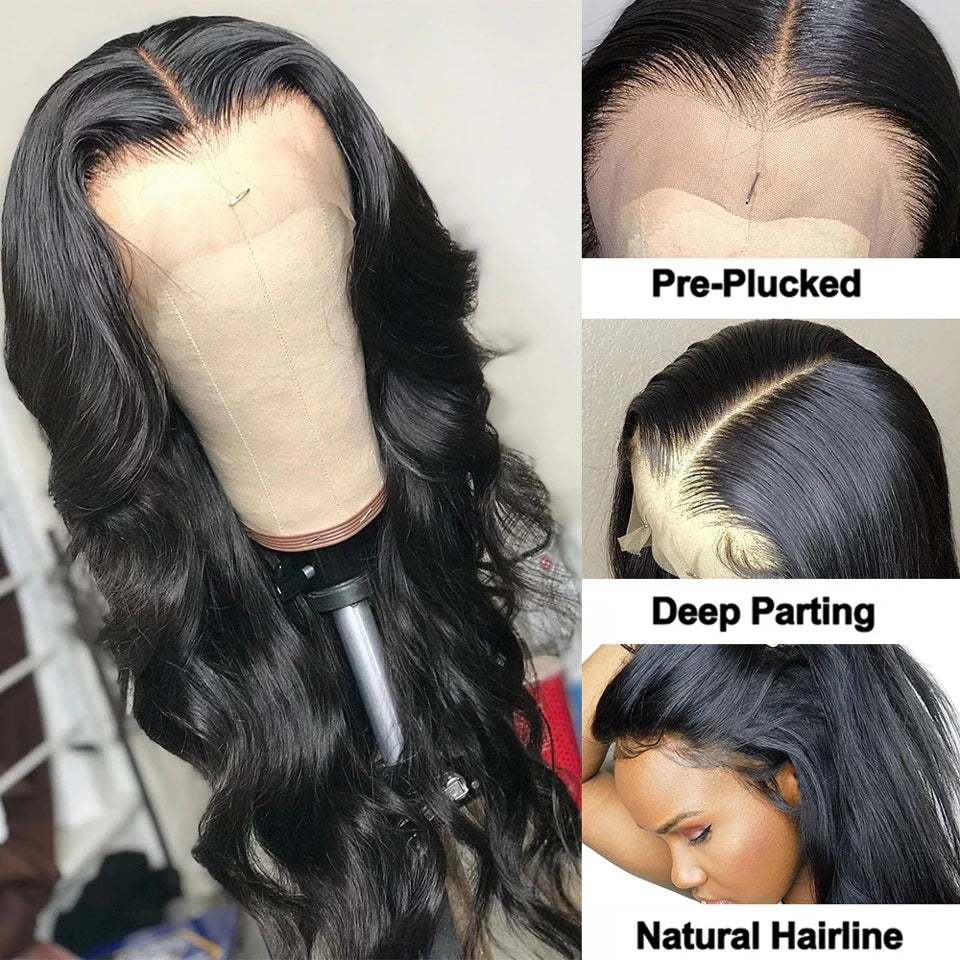 Peluca lace front 13x4 de cabello humano ondulado tipo body wave